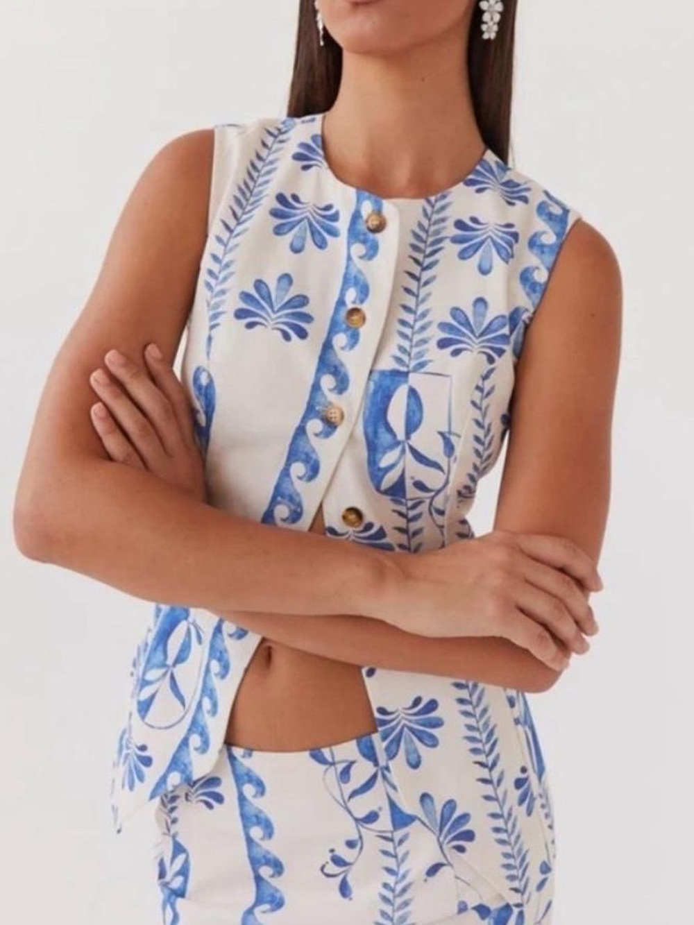Peppermayo Linen blend Shirt with Blue Floral Print